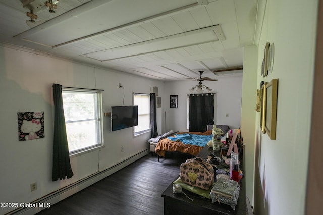 1356 W High St, Ballston Spa, NY 12020 - bedroom featuring a baseboard heating unit, wood finished floors, and wooden ceiling with exposed beams