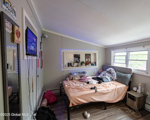 1356 W High St, Ballston Spa, NY 12020 - bedroom featuring lofted ceiling, wood finished floors, and crown molding