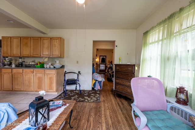 3194 State Route 9n, Greenfield, NY 12833 - kitchen with dark wood-style floors and beam ceiling