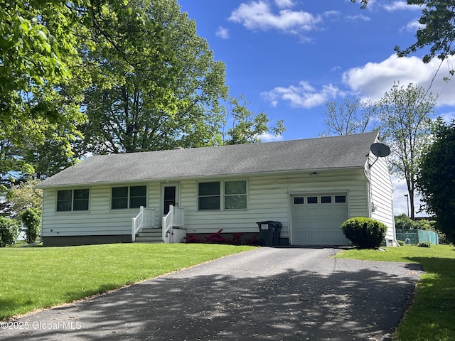 32 Old Sparrowbush Rd, Colonie, NY 12110 - ranch-style house featuring asphalt driveway, a garage, and a front yard