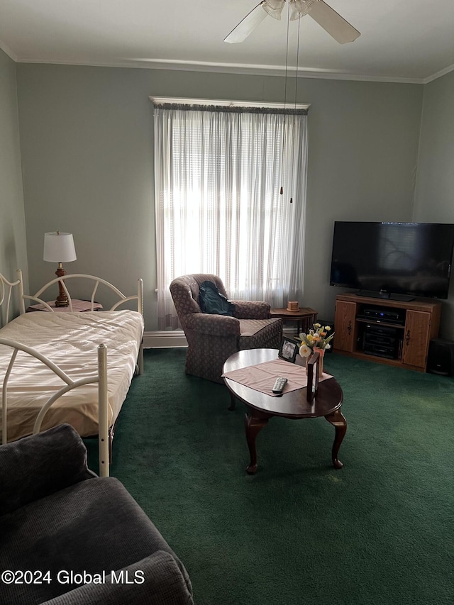 1643 Rugby Rd, Schenectady, NY 12309 - carpeted living area with crown molding and a ceiling fan