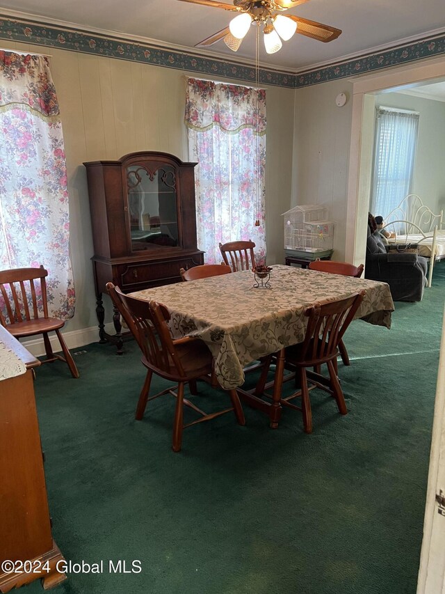 1643 Rugby Rd, Schenectady, NY 12309 - carpeted dining area featuring a ceiling fan and crown molding