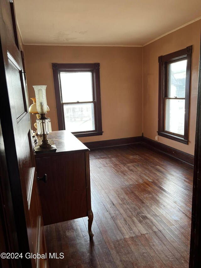 1643 Rugby Rd, Schenectady, NY 12309 - office with dark wood-style flooring, ornamental molding, and baseboards