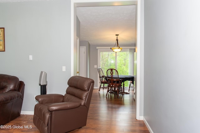 126 Hillside Rd, Duanesburg, NY 12137 - living room featuring dark wood-style floors, baseboards, and a textured ceiling