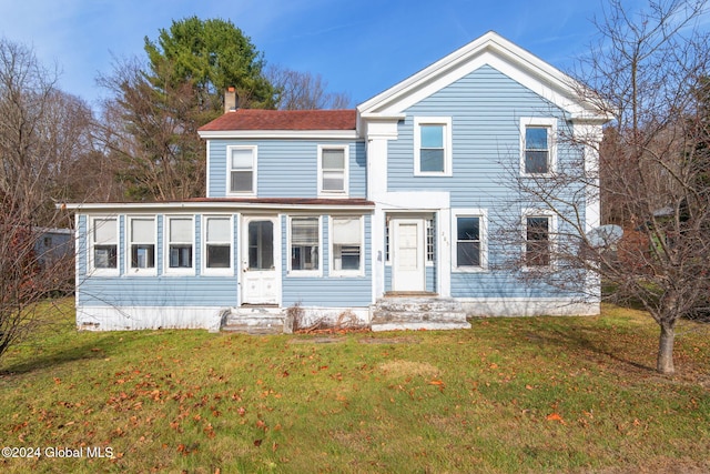 285 Main St, Worcester, NY 12197 - view of front facade with a chimney, entry steps, and a front yard