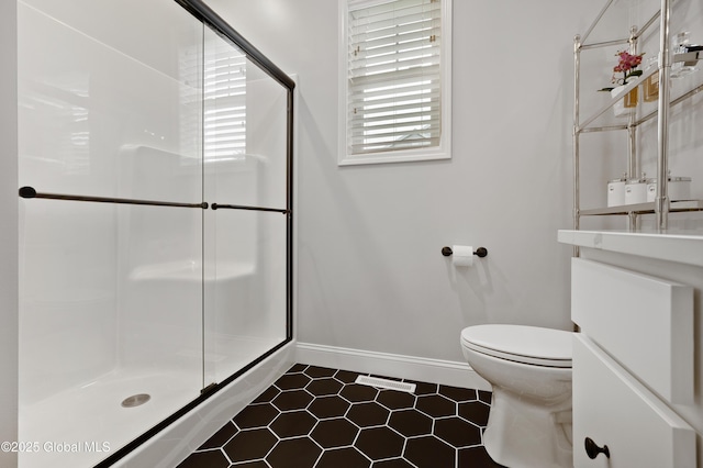 39 Berkeley Way, Wilton, NY 12866 - bathroom featuring a shower stall, tile patterned flooring, and vanity