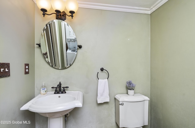 110 Deer Run Dr, Milton, NY 12020 - half bathroom with toilet, crown molding, and a sink