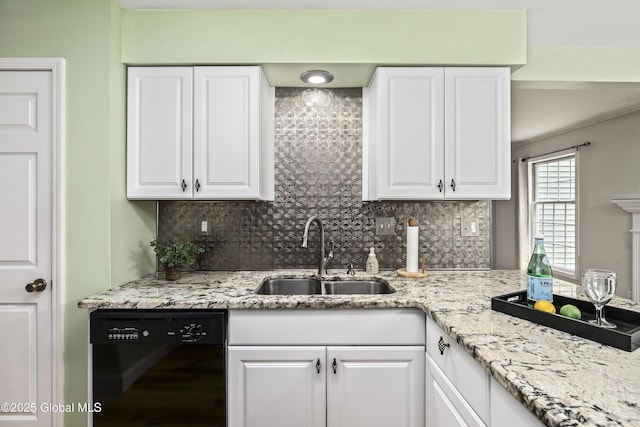 110 Deer Run Dr, Milton, NY 12020 - kitchen with dishwasher, a sink, white cabinetry, and backsplash