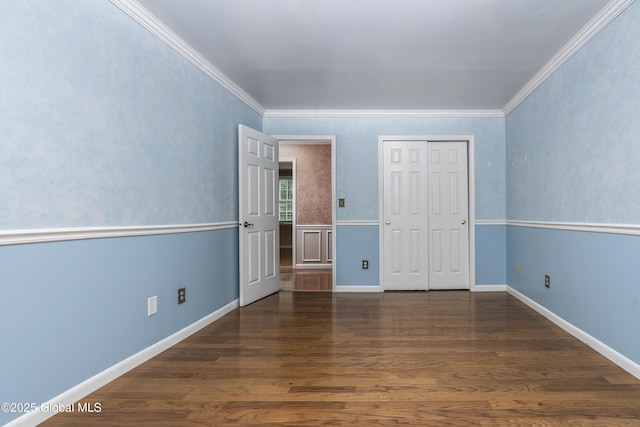 110 Deer Run Dr, Milton, NY 12020 - unfurnished bedroom featuring wood finished floors, crown molding, a closet, and baseboards