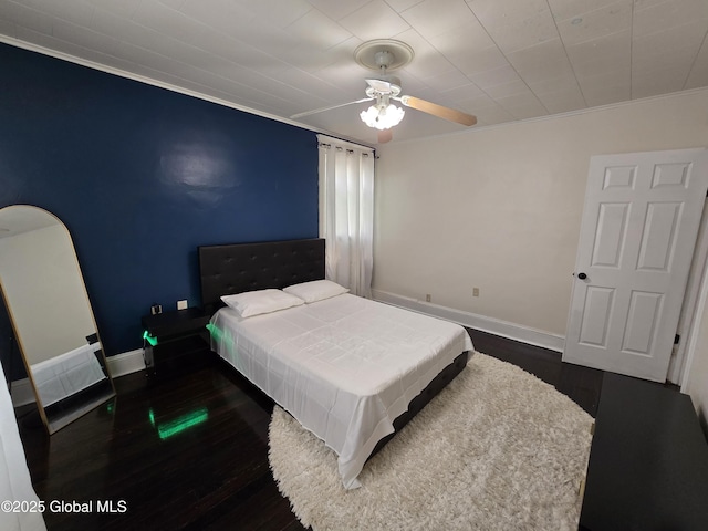 1117 Mcclellan St, Schenectady, NY 12309 - bedroom featuring dark wood-type flooring, baseboards, ornamental molding, and ceiling fan