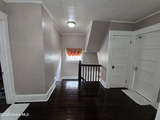 1117 Mcclellan St, Schenectady, NY 12309 - hall with an upstairs landing, ornamental molding, baseboards, and hardwood / wood-style floors