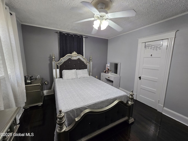 1117 Mcclellan St, Schenectady, NY 12309 - bedroom with a textured ceiling, baseboards, ornamental molding, wood finished floors, and a ceiling fan