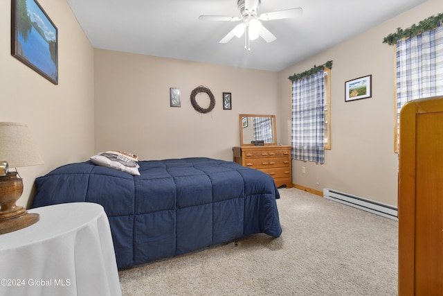 12 Birch Pl, Day, NY 12835 - bedroom featuring a baseboard radiator, carpet floors, a ceiling fan, and baseboards