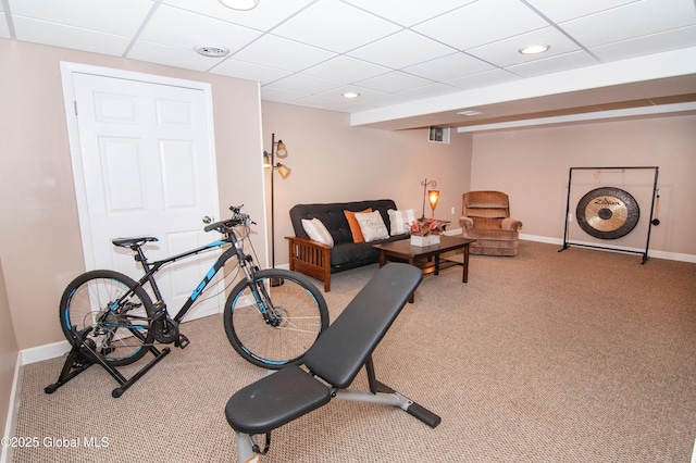 124 Edie Rd, Wilton, NY 12866 - exercise area featuring carpet floors, a drop ceiling, and recessed lighting
