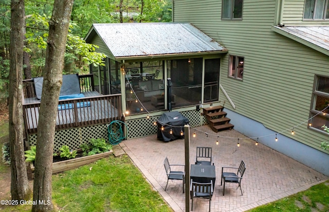 124 Edie Rd, Wilton, NY 12866 - view of patio featuring a sunroom, a wooden deck, grilling area, and entry steps