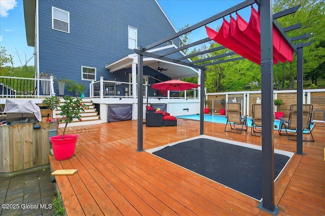 14 Calvin Cole Rd, Stephentown, NY 12169 - wooden terrace with a pergola, ceiling fan, and stairs