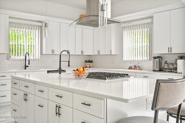 14 Calvin Cole Rd, Stephentown, NY 12169 - kitchen featuring a sink, an island with sink, a kitchen breakfast bar, and island range hood