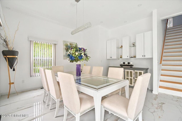 14 Calvin Cole Rd, Stephentown, NY 12169 - dining room with light marble finish floors and stairway