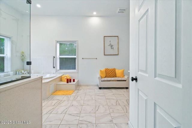 14 Calvin Cole Rd, Stephentown, NY 12169 - full bathroom with a bath, marble look tiles, healthy amount of natural light, and recessed lighting