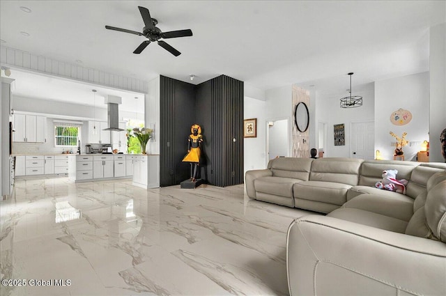 14 Calvin Cole Rd, Stephentown, NY 12169 - living area with a ceiling fan and light marble finish floors