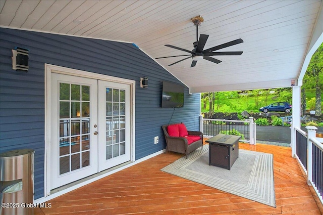 14 Calvin Cole Rd, Stephentown, NY 12169 - deck with french doors and a ceiling fan