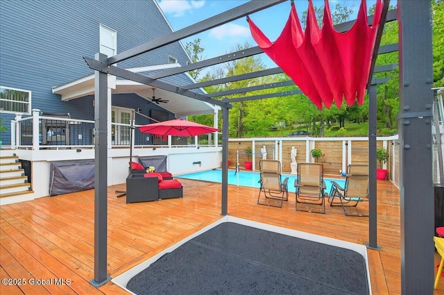 14 Calvin Cole Rd, Stephentown, NY 12169 - view of patio featuring a wooden deck, a pergola, and ceiling fan