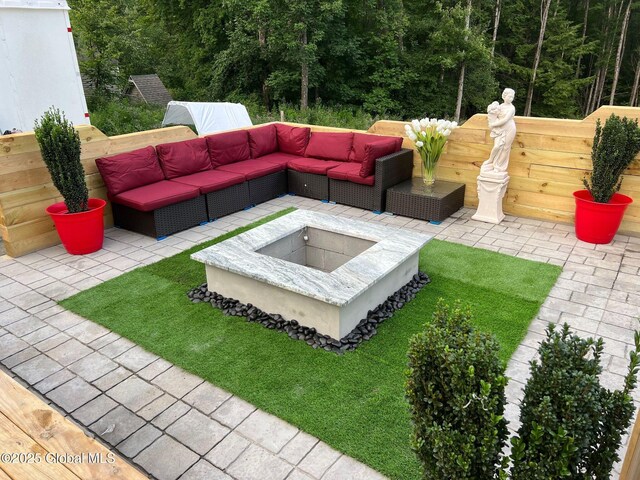 14 Calvin Cole Rd, Stephentown, NY 12169 - view of yard with an outdoor living space with a fire pit and a patio area