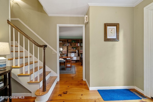 9 Longwood Dr, Saratoga Springs, Inside, NY 12866 - entrance foyer with light wood-type flooring, crown molding, and stairs