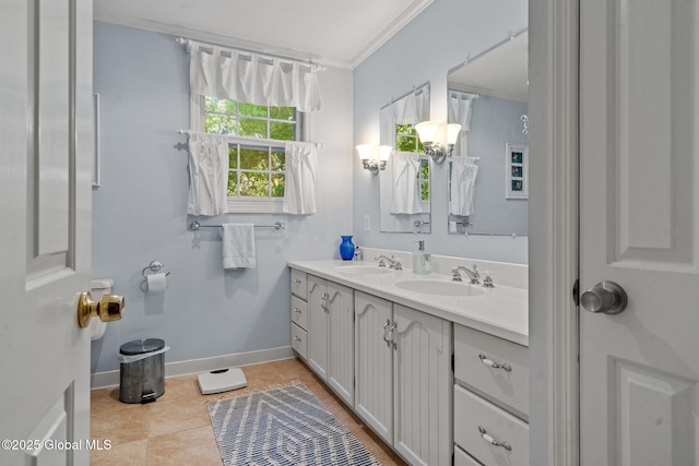 9 Longwood Dr, Saratoga Springs, Inside, NY 12866 - bathroom with double vanity, ornamental molding, and tile patterned floors