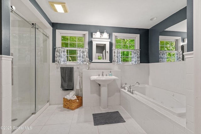 9 Longwood Dr, Saratoga Springs, Inside, NY 12866 - full bath with a whirlpool tub, tile patterned floors, a shower stall, and tile walls