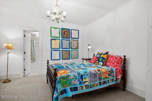 32 Main St, Lake Luzerne, NY 12846 - bedroom with carpet floors, baseboards, a chandelier, and crown molding