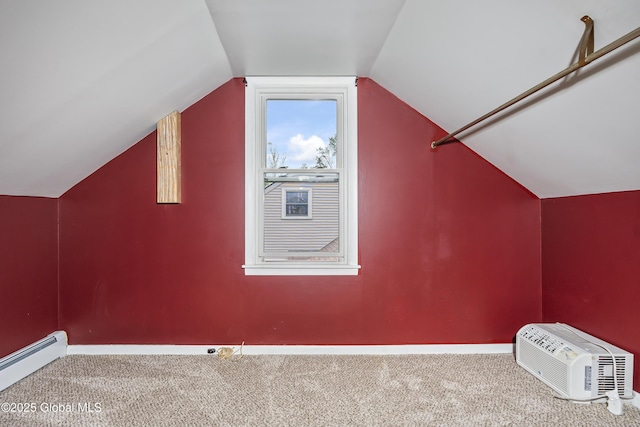 2044 Caldicott Rd, Rotterdam, NY 12303 - additional living space featuring a baseboard radiator, lofted ceiling, carpet, and baseboards