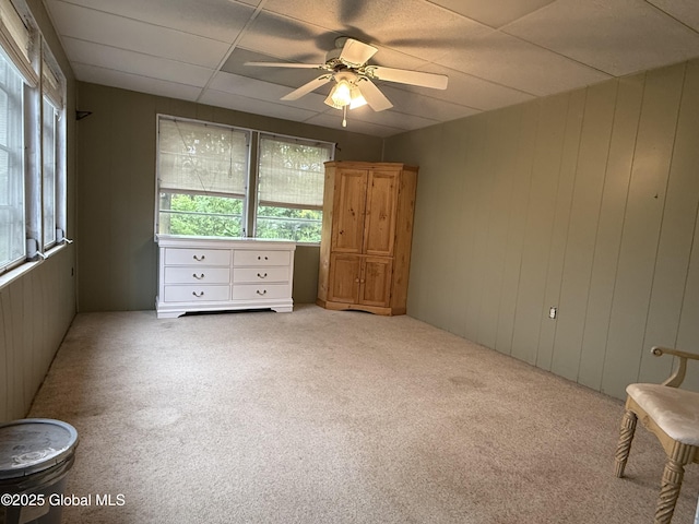 184 Main St, South Glens Falls, NY 12803 - spare room featuring carpet floors, a ceiling fan, and wood walls