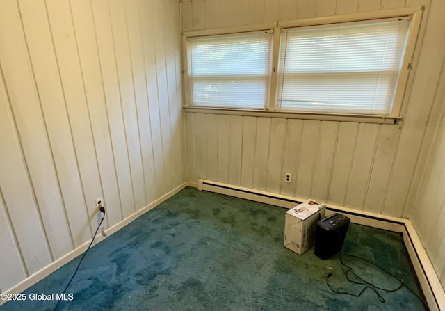 6 Kenyon Dr, Colonie, NY 12205 - unfurnished room with dark colored carpet, wood walls, and baseboard heating