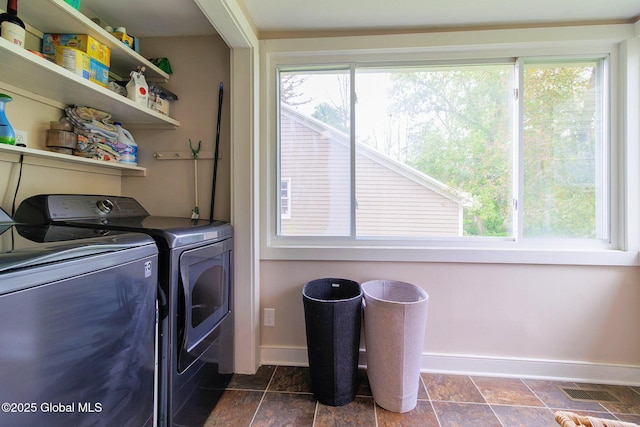 773 Charlton Rd, Charlton, NY 12019 - laundry room with separate washer and dryer and dark stone finish floors