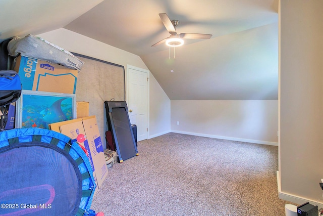 773 Charlton Rd, Charlton, NY 12019 - additional living space with lofted ceiling, a ceiling fan, and carpet flooring