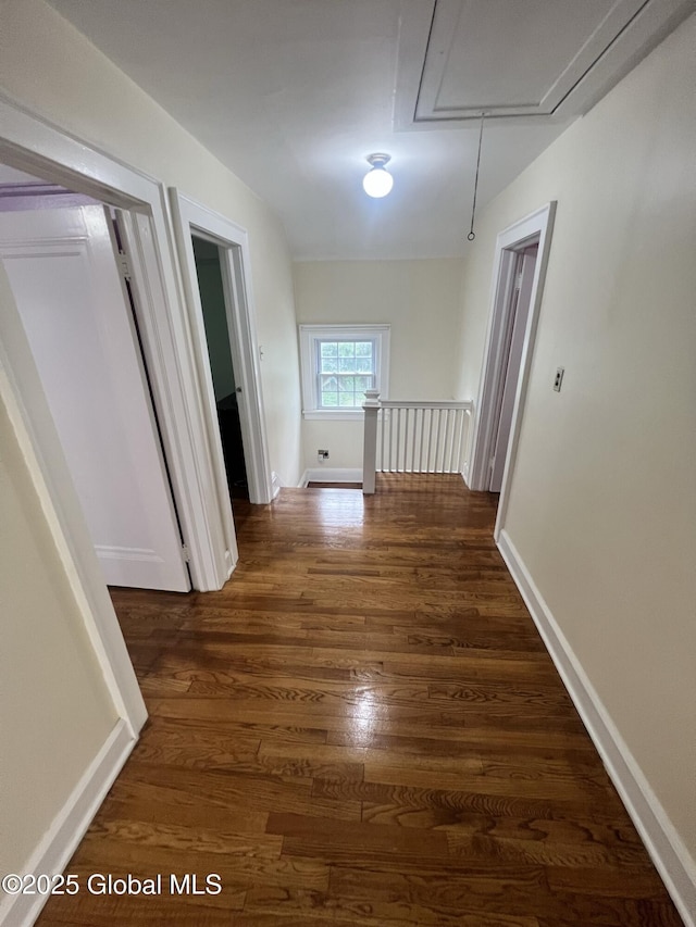 194 S Main Ave, Albany, NY 12208 - hall with attic access, an upstairs landing, dark wood-type flooring, and baseboards