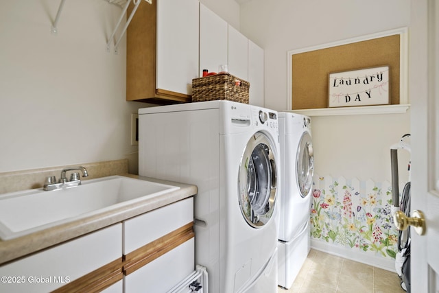 6 Copenhagen Ct, Colonie, NY 12047 - washroom with cabinet space, separate washer and dryer, and light tile patterned floors