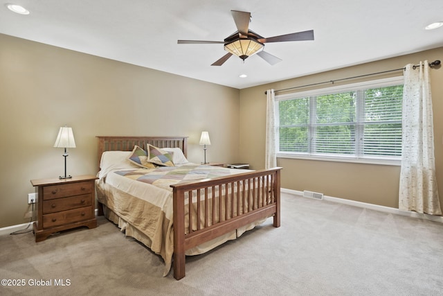 6 Copenhagen Ct, Colonie, NY 12047 - bedroom featuring baseboards, light colored carpet, recessed lighting, and a ceiling fan