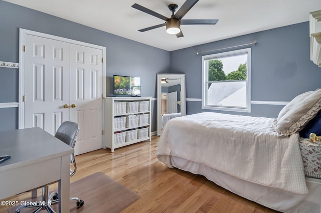 6 Copenhagen Ct, Colonie, NY 12047 - bedroom with wood finished floors, a desk, a closet, and ceiling fan