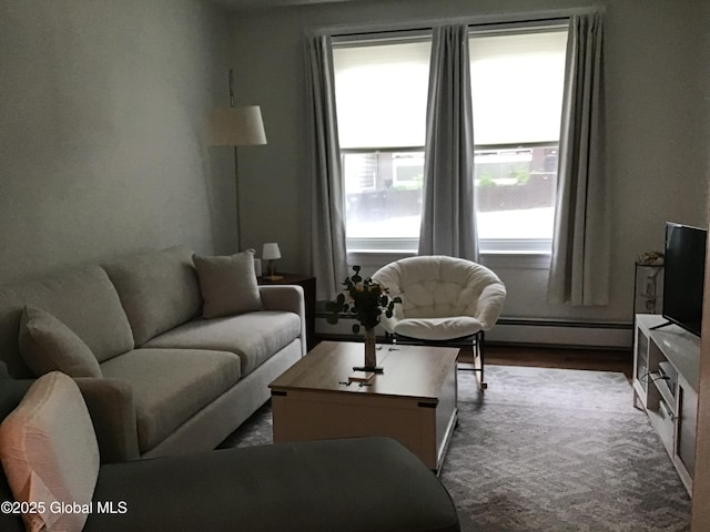 281 10th St, Troy, NY 12180 - living area with baseboard heating and dark wood-type flooring