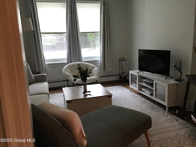 281 10th St, Troy, NY 12180 - living room with wood finished floors and a baseboard radiator