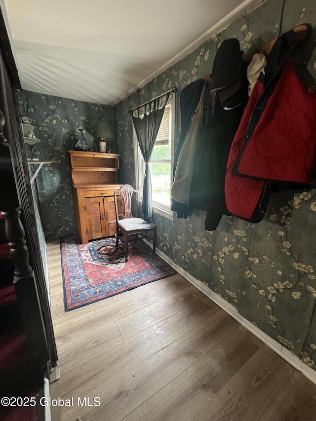 14 Lower Turnpike Rd, Granville, NY 12832 - bedroom featuring wallpapered walls, hardwood / wood-style floors, baseboards, and ornamental molding