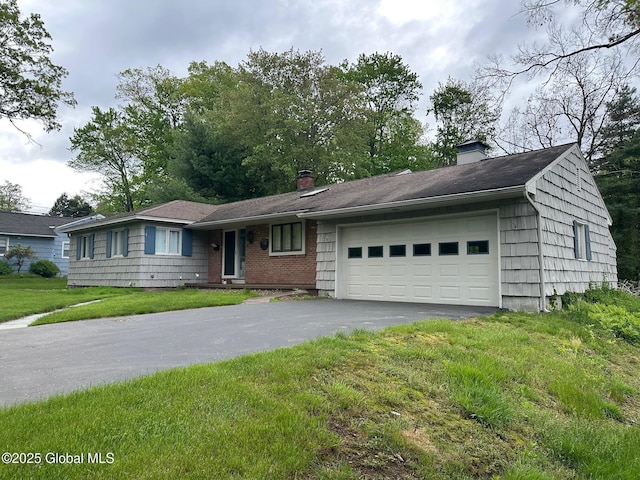 5 Wincrest Dr, Queensbury, NY 12804 - view of front of home featuring a chimney, asphalt driveway, an attached garage, and a front yard