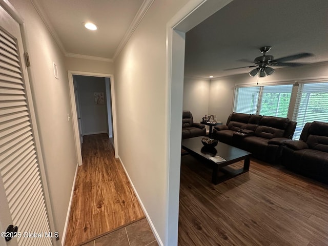5 Wincrest Dr, Queensbury, NY 12804 - hall featuring ornamental molding, baseboards, recessed lighting, and wood finished floors