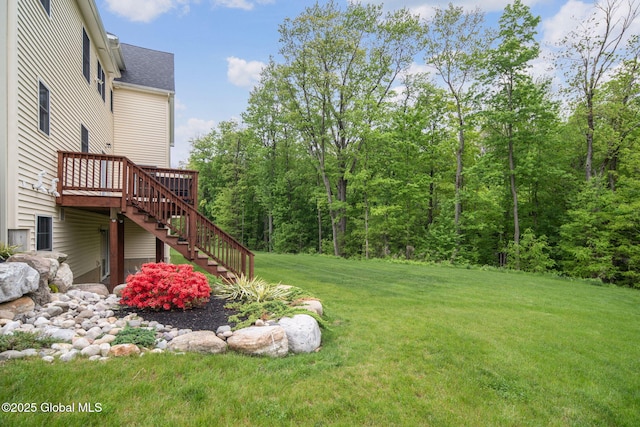 45 Tamarack Ln, Colonie, NY 12309 - view of grassy yard featuring stairway and a deck