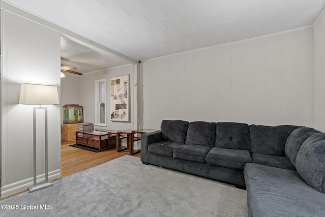 797 Eastern Ave, Schenectady, NY 12308 - living room with crown molding, wood finished floors, and a ceiling fan