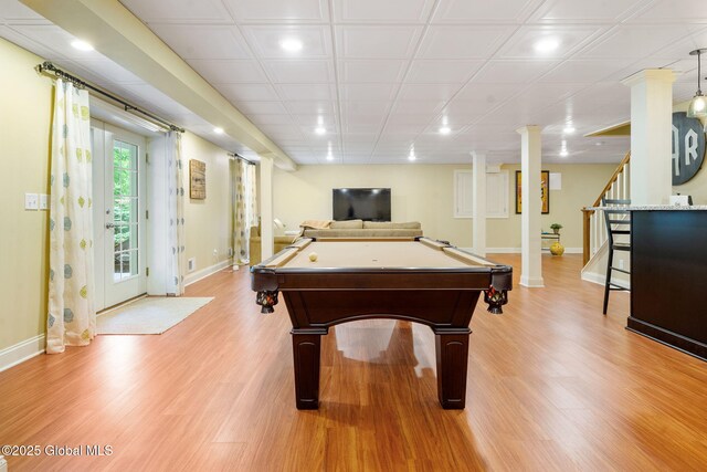 41 Tipperary Way, Clifton Park, NY 12019 - game room featuring baseboards, light wood-style flooring, billiards, and recessed lighting
