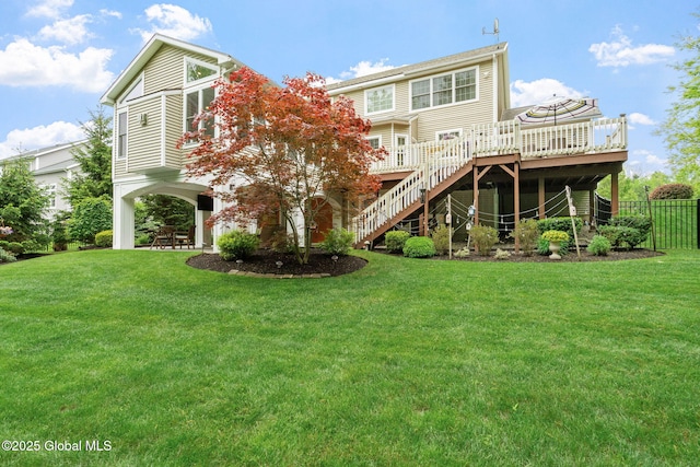 41 Tipperary Way, Clifton Park, NY 12019 - back of house with stairway and a wooden deck