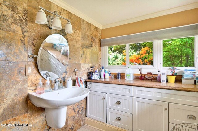 8 Adams Ave, East Greenbush, NY 12144 - bathroom with ornamental molding and tile walls